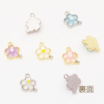 樹脂チャーム フラワー お花 ぷっくり 花びら ストーン付き フラワーチャーム 約10×12mm（2ヶ）
