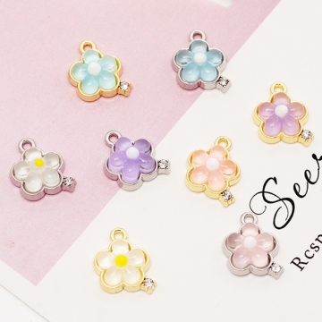 樹脂チャーム フラワー お花 ぷっくり 花びら ストーン付き フラワーチャーム 約10×12mm（2ヶ）