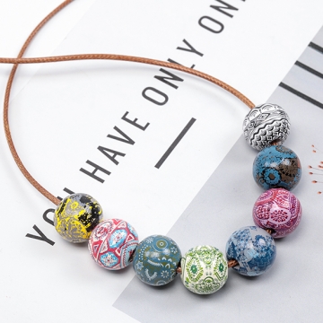 ウッドビーズ ボタニカル柄 レトロ ミックス ※色・模様指定不可 約16mm(口径4mm)（10ヶ）