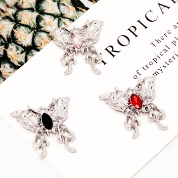 蝶チャーム ちょうちょ 蝶々 バタフライ ストーン付き ダークスイート メタルチャーム 約21×21mm（4ヶ）