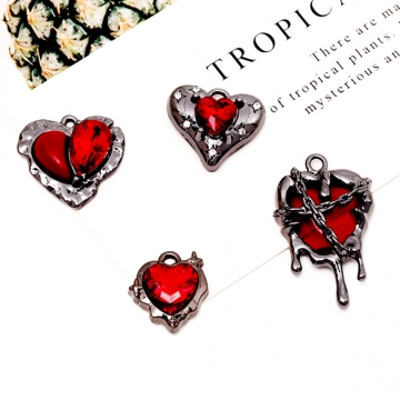 ハートチャーム ハート ストーン付き ダークスイート ガラスチャーム メタルチャーム 全4種（2ヶ）