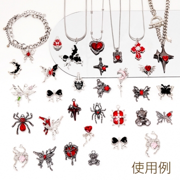 ガラスチャーム 盾 トゲ付き スクエア ストーン付き ダークスイート メタルチャーム 約22×30mm（2ヶ）