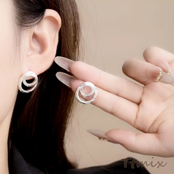 デザインピアス サークル スパイラル リング フレーム 個性的 メタルピアス 約18mm（1ペア）