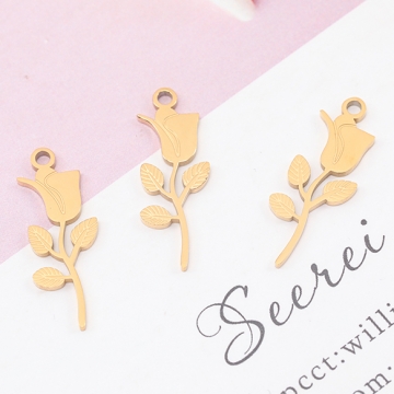 ステンレス製メタルチャーム チューリップ フラワー 花 電気メッキ加工 SUS304 プレートチャーム 約8×24mm（1ヶ）