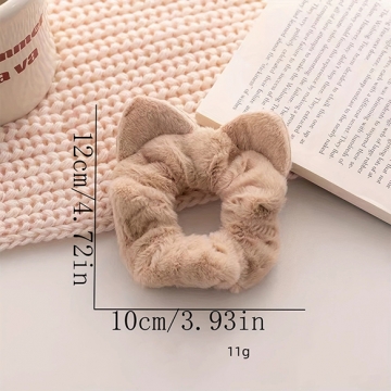 シュシュ 猫耳 ふわふわ生地 もこもこ ヘアゴム 髪飾り 髪留め 秋冬 ヘアアクセサリー（1ヶ）
