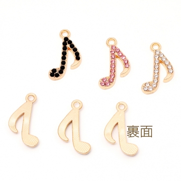 ラインストーンチャーム 音符 楽譜 音楽 ラインストーン キラキラ メタルチャーム 約11×19mm（4ヶ）