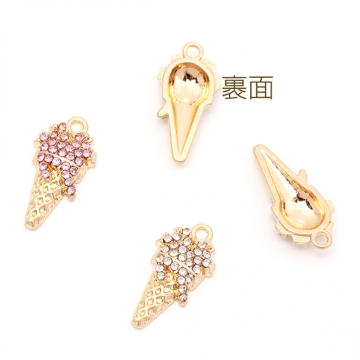 ラインストーンチャーム アイス スイーツ ラインストーン キラキラ メタルチャーム 約9×18mm（4ヶ）