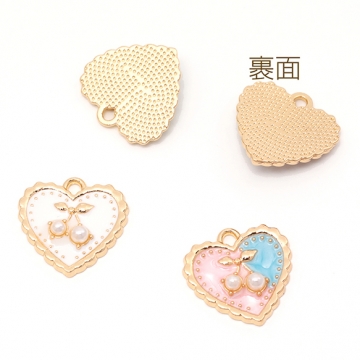 ハートチャーム チェリー さくらんぼ フルーツ エポチャーム メタルチャーム 約17×18mm（4ヶ）