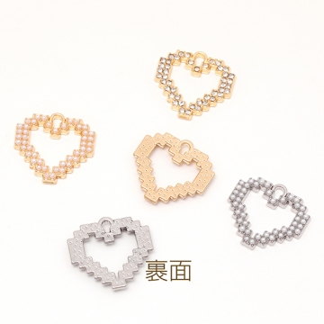 ハートチャーム ドット フレームチャーム パール/ストーン メタルチャーム 約17×17mm（4ヶ）