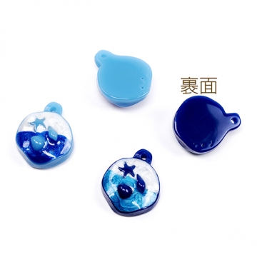 樹脂チャーム 絵画風 ヒトデ 貝殻 砂浜 ビーチ ラメ キラキラ 半面 1穴 マリンチャーム 約14×17mm（4ヶ）