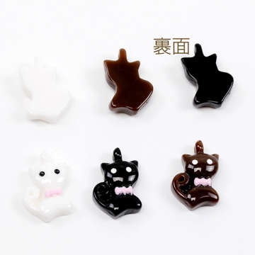 樹脂チャーム ねこ ネコ 白猫 茶猫 黒猫 ペット アニマル 動物 半面 1穴 猫チャーム 約9×13mm（4ヶ）