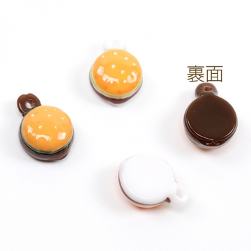 樹脂チャーム ハンバーガー ファストフード 食品サンプル 立体 1穴 ミニチュアチャーム 約9×13mm（4ヶ）