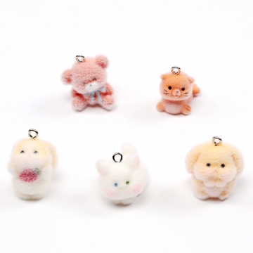 アニマルフロッキーチャーム 動物 アニマル ネコ くま ハムスター 生き物 樹脂チャーム 全5種（2ヶ）