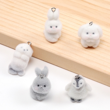 アニマルフロッキーチャーム 動物 アニマル うさぎ ペンギン ラッコ 生き物 樹脂チャーム 全5種（2ヶ）