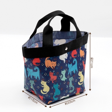 トートバッグ ネコ ねこ 猫柄 ホック付き 防水 おでかけ サブバッグ 収納ポーチ 約15×21×33cm（1ヶ）