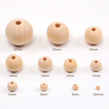 ウッドビーズ 木製 ナチュラル 丸玉 ラウンド 約25mm（10ヶ）