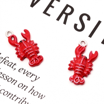 マリンチャーム ロブスター 海老 海 海洋生物 立体 エポチャーム メタルチャーム 約11×22mm（2ヶ）