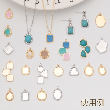 ミール皿チャーム 四角＆多角形＆四角 UVレジン セッティング台 レジン台座 メタルチャーム 約14×27mm（6ヶ）