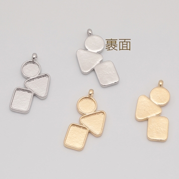 ミール皿チャーム 円形＆三角形＆四角 UVレジン セッティング台 レジン台座 メタルチャーム 約13×25mm（6ヶ）