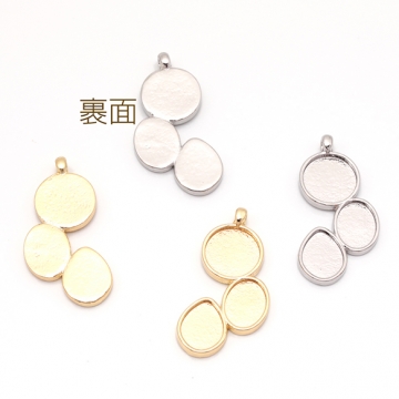 ミール皿チャーム 円形＆楕円形＆しずく型 UVレジン セッティング台 レジン台座 メタルチャーム 約13×27mm（6ヶ）