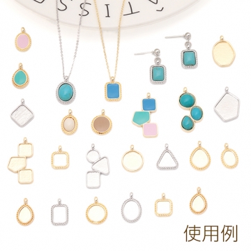 ミール皿チャーム 円形＆楕円形＆しずく型 UVレジン セッティング台 レジン台座 メタルチャーム 約13×27mm（6ヶ）