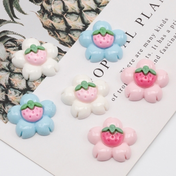 樹脂貼付けパーツ フラワー 桜 いちご カボション デコパーツ 貼り付けパーツ 約22mm（15ヶ）