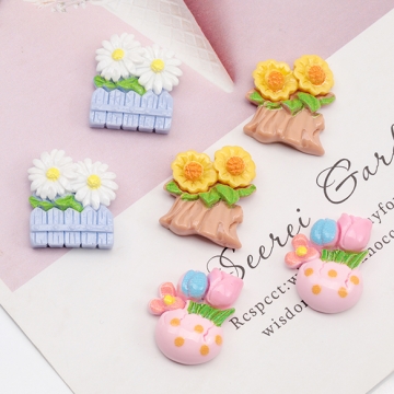 樹脂貼付けパーツ チューリップ ひまわり 菊 フラワー カボション デコパーツ 貼り付けパーツ 全3種（15ヶ）