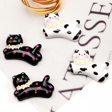 樹脂貼付けパーツ ねこ ネコ 猫 伸び カラフル カボション デコパーツ 貼り付けパーツ 約20×30mm（10ヶ）