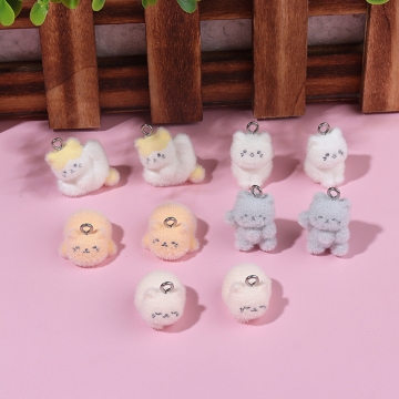 フロッキーチャーム 猫 ねこ ネコ キャット ミニチュアアニマル フロッキーマスコット フロッキーアニマル カン付き (1ヶ）