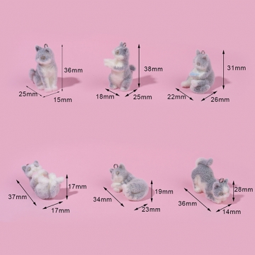 フロッキーチャーム 猫 ねこ ネコ キャット ミニチュアアニマル フロッキーマスコット フロッキーアニマル カン付き (1ヶ）