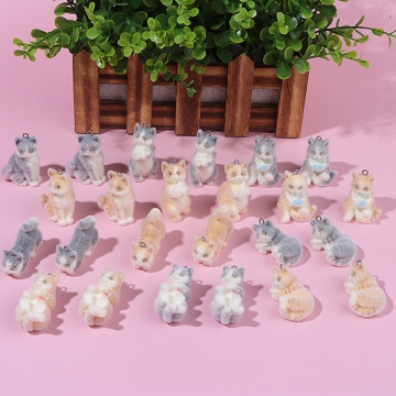 フロッキーチャーム 猫 ねこ ネコ キャット ミニチュアアニマル フロッキーマスコット フロッキーアニマル カン付き (1ヶ）