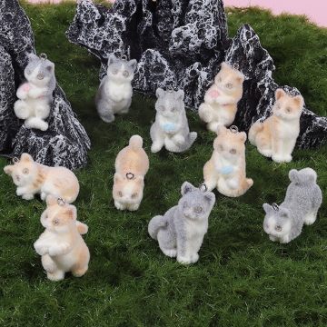 フロッキーチャーム 猫 ねこ ネコ キャット ミニチュアアニマル フロッキーマスコット フロッキーアニマル カン付き (1ヶ）