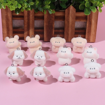 フロッキーチャーム 犬 いぬ イヌ ドッグ ミニチュアアニマル フロッキーマスコット フロッキーアニマル カン付き (1ヶ）