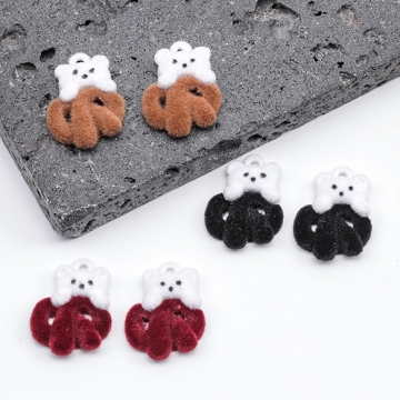 フロッキーチャーム くま クマ 熊 テディベア リボン 半面 くまチャーム メタルチャーム 約14×18mm（2ヶ）