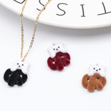 フロッキーチャーム くま クマ 熊 テディベア リボン 半面 くまチャーム メタルチャーム 約14×18mm（2ヶ）