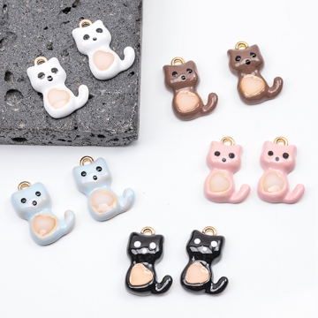 エポチャーム キュート 手描き こねこ ネコ 猫 半面 猫チャーム メタルチャーム 約12×18mm（4ヶ）
