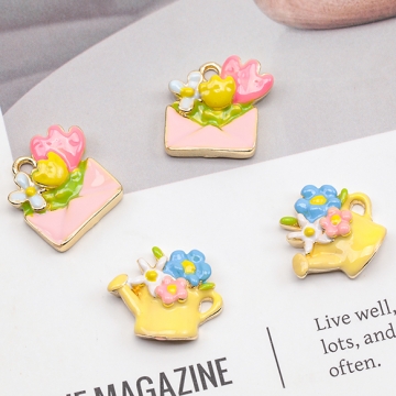 エポチャーム お花 花束 フラワーポット フラワーバスケット 半面 メタルチャーム 全2種（2ヶ）