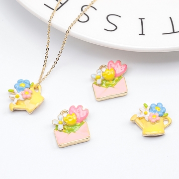 エポチャーム お花 花束 フラワーポット フラワーバスケット 半面 メタルチャーム 全2種（2ヶ）