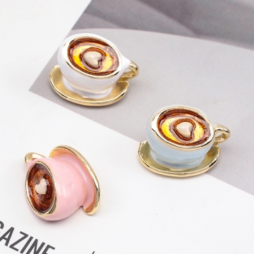 エポチャーム コーヒー カップ ハート カフェオレ 飲み物 半面 メタルチャーム 約11×19mm（4ヶ）