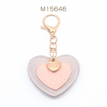バッグチャーム ハート型 フェイクレザー ミニハートメタルチャーム付き キーホルダー 約6×11cm（1ヶ）