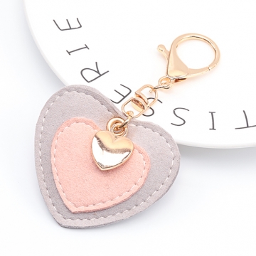 バッグチャーム ハート型 フェイクレザー ミニハートメタルチャーム付き キーホルダー 約6×11cm（1ヶ）