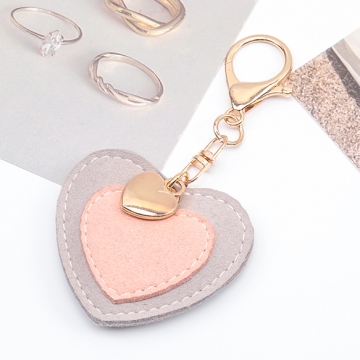 バッグチャーム ハート型 フェイクレザー ミニハートメタルチャーム付き キーホルダー 約6×11cm（1ヶ）