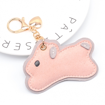 バッグチャーム うさぎ型 フェイクレザー ミニハートメタルチャーム付き キーホルダー 約9×12cm（1ヶ）