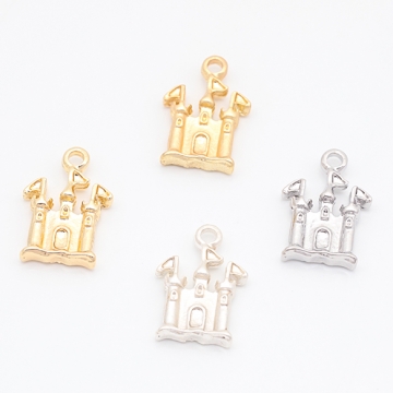 お城チャーム 王城 キャッスル 洋風 建物 旗付き メタルチャーム 約10×15mm（6ヶ）