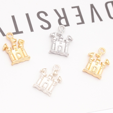 お城チャーム 王城 キャッスル 洋風 建物 旗付き メタルチャーム 約10×15mm（6ヶ）