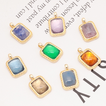 樹脂チャーム スクエア 長方形 マーブルカラー カラフル メタルチャーム 約9×15mm（4ヶ）