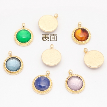 樹脂チャーム サークル 円形 マーブルカラー カラフル メタルチャーム 約11×15mm（4ヶ）