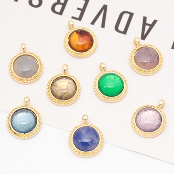 樹脂チャーム サークル 円形 マーブルカラー カラフル メタルチャーム 約11×15mm（4ヶ）