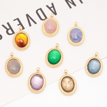 樹脂チャーム オーバル 楕円形 マーブルカラー カラフル メタルチャーム 約11×17mm（4ヶ）