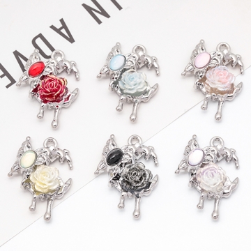 月チャーム とける月 三日月 ローズ・蝶々付き スイートクール 宇宙チャーム メタルチャーム 約19×28mm（2ヶ）